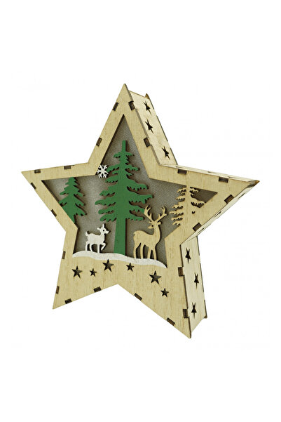 Toolsy Decorațiune luminoasă, Stea cu model de reni, maro, lungime: 18 cm, lățime: 18 cm, înălțime: 4 cm, lățime