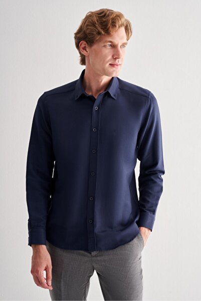 İmza Σκούρο μπλε ναυτικό πουκάμισο με κουμπιά στο γιακά, μακρύ μανίκι, χωρίς ...