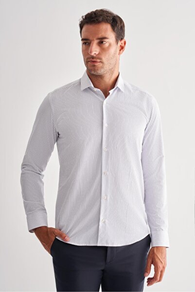 İmza Λευκό μισό ιταλικό πουκάμισο με μακρύ μανίκι χωρίς τσέπες Slimfit Fit Classic πουκάμισο 1004255162