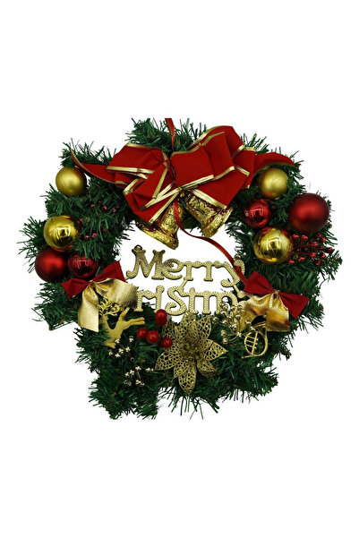 Toolsy Coroană de Crăciun pentru ușă, Roșu/Auriu/Verde, 40 cm, PVC, Artificială, Decorată, Interior/Exterior, Pliabilă