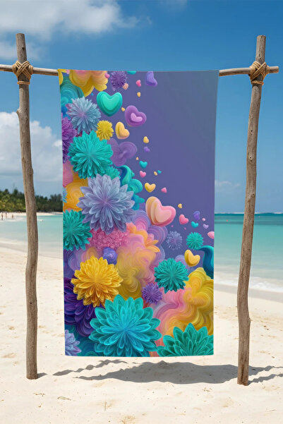 BETHA Heart Flower Patterned Cotton Beach Towel – Patterned Design – 75X150 cm