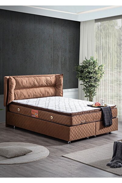 Setay Barselona Baza Başlık Real Pedli Full Ortopedik Yatak, Açık Kahve