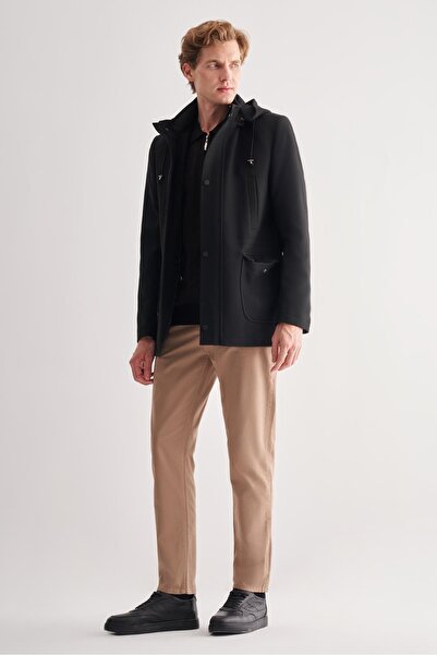 İmza Black Stamp Stand Collar Lined Slim Fit Slim Fit Classic Coat 1008245272