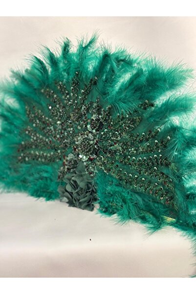 GÜRLEK TEKSTİL Yeşil Gelin Yelpazesi Pullu Yoğun Taşlı Bride To Be, Nedime, K...