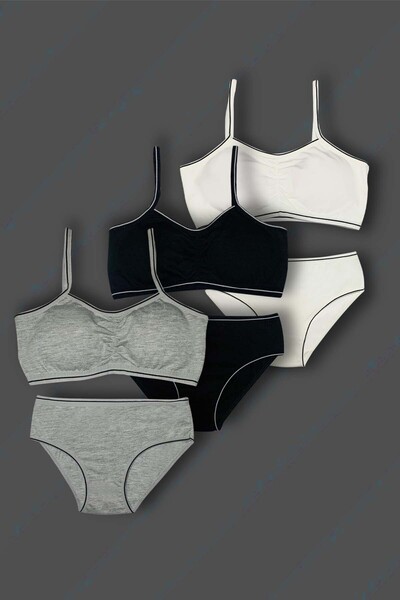 GRI MOR TEKSTIL 3-компонентен комплект от памучен бюстие и бикини за момичета