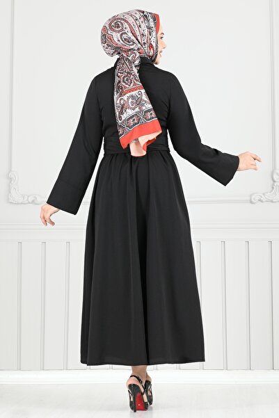 ModaMerve Çapraz Bağlamalı Tesettür Elbise 402ART1138-MS Siyah