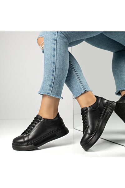 Modlet.ro Sneakerși negri din piele naturală pentru femei MOD12056