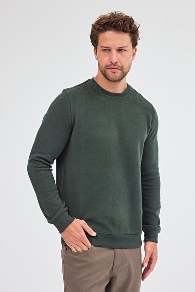 İmza Haki Uzun Kol Bisiklet Yaka Düz Pamuklu Comfort Fit Sweatshirt 1013255150