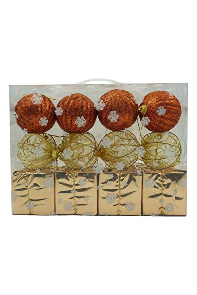 Toolsy Set de 12 ornamente pentru brad de Crăciun, Flippy, tip glob, cupru/au...