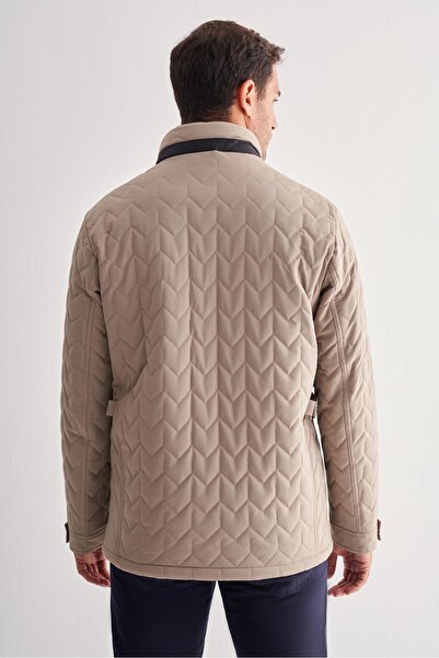 İmza Dark Beige Stand Collar Casual Slim Fit Quilted Stretchy Coat 1007255126