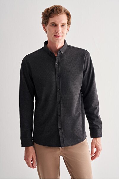 İmza قميص كاجوال أسود ذو أزرار ذكية وأكمام طويلة بدون جيوب وقصة ضيقة 1004255171