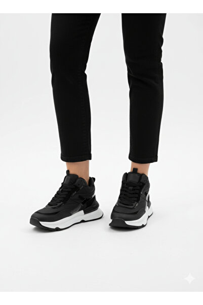 Limeo Women's Black High-Top Thick Sole Lace-Up Sports Boots