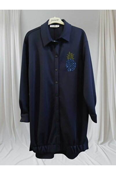 Puane Жіноча сорочка-туніка з ананасовим принтом, з паєтками, зручного крою, на кнопках