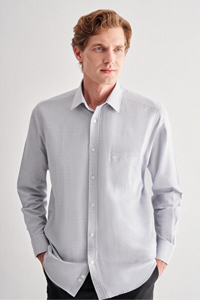 İmza Γκρι πουκάμισο με σκληρό γιακά, μακριά μανίκια, τσέπες και κλασική εφαρμ...