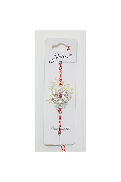 Toolsy Martisor Bratara Alb-Rosu cu Pandantiv Metalic, Model 3