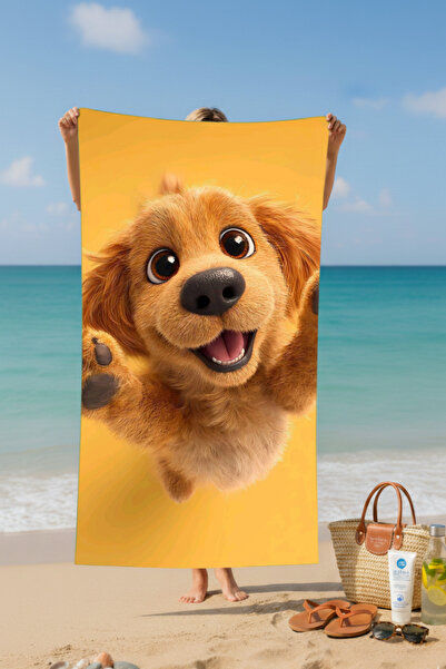 BETHA Cute Dog Printed Cotton Beach Towel – Patterned Design – 75X150 cm