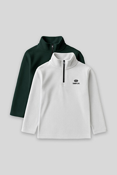 TOMMY LIFE Standart Fit 2li Paket Çam Yeşili-Taş Erkek Çocuk Polar Sweatshirt - 11221