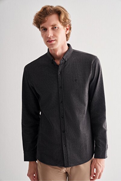 İmza Μαύρο πουκάμισο με μακρύ μανίκι με κουμπιά, χωρίς τσέπες, με λεπτή εφαρμογή, casual πουκάμισο 1004255170