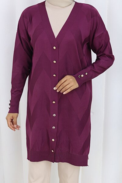 benguen Μακριά ζακέτα με σχέδιο N3193 Plum