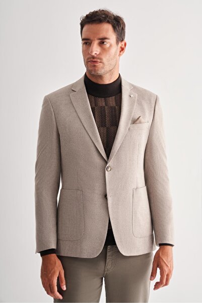 İmza سترة كلاسيكية مريحة ذات ياقة أحادية اللون ونمط محبوك مع بطانة وفتحات مزد...