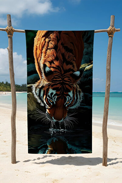 BETHA Tiger Printed Cotton Beach Towel – Patterned Design – 75X150 cm