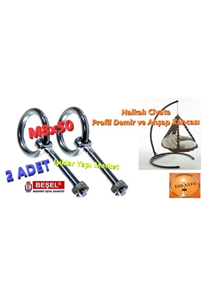 ece life Halkalı Civata -Kanca -M8x50mm -Pul+somun -Profil Demir ve Ahşap Kan...