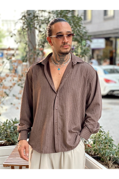 manch collection oversized Ριγέ πουκάμισο Modal Καφέ
