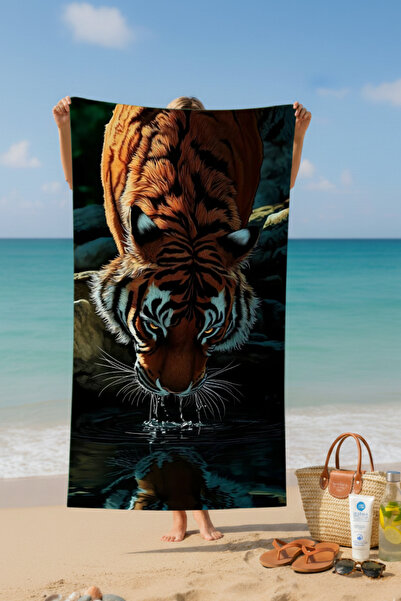 BETHA Tiger Printed Cotton Beach Towel – Patterned Design – 75X150 cm