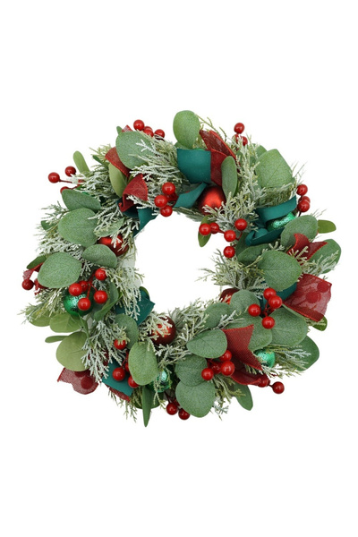 Toolsy Coroană de Crăciun pentru ușă, Verde/Roșu, 40 cm, PVC, Artificială, Decorată, Interior/Exterior, Rabatabilă