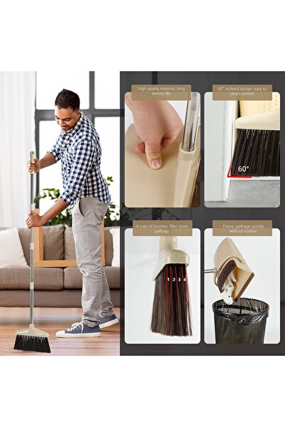 Flippy Broom and dustpan set, Flippy, Plastic/Steel, Brown/Beige, Vertical storage, 26x25.5x83 cm