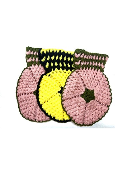 indirimvar El İşi Örme Yeşil Pembe Sarı Siyah üçlü Lif Takımı