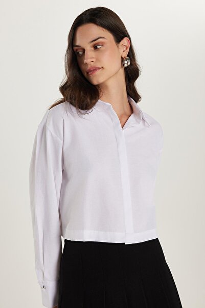 Tudors Women's Standard Fit Regular Cut Collar Detailed Cotton White Shirt