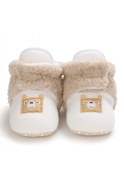Superbaby White and cream baby booties for first steps, stuffed with teddy bear