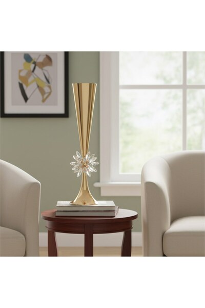 Hinora Vază metalică elegantă cu piatră de cristal 60 cm Vază decorativă pentru hol