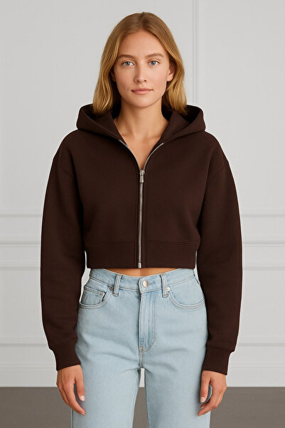 Machetta Women's Hooded Zippered Crop Hoodie Jacket