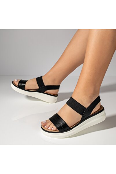 Modlet.ro Women's black perforated sandals with elastic strap MOD11610