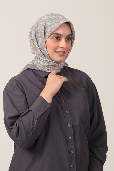 ipekistanbul وشاح من الحرير القطني - نمط اللبلاب - فضي