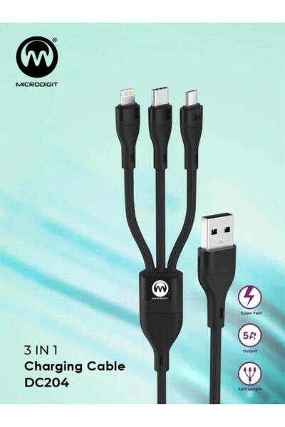 Microdigit كيبل 3 في 1 شحن سريع Premium Cable DC2204 – تايب C / لايتنينج / ما...