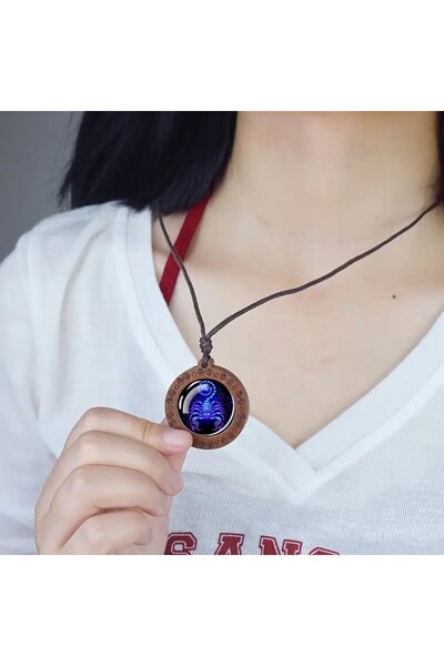 YIWU Virgo Zodiac Sign Rope Faux Leather Necklace Infinity Symbol Wood Pendant