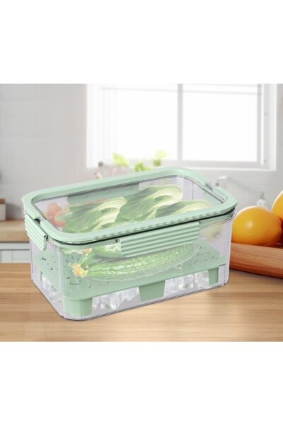 Flippy Food Storage Box, 2 Compartments, Ice Compartment, PET, 23x15x10.8 cm, Green