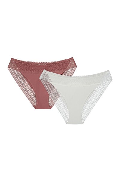 ESOTIQ Women's Panties Set 2-Pack Ribbed with Lace Trim Brazilian Briefs | Pakis
