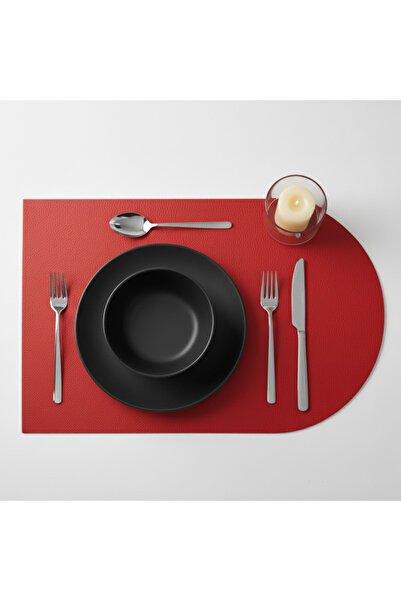 Grand Fine Art 2 Adet Kırmızı Deri Yarım Oval Amerikan Servis Supla 30x44 cm-...