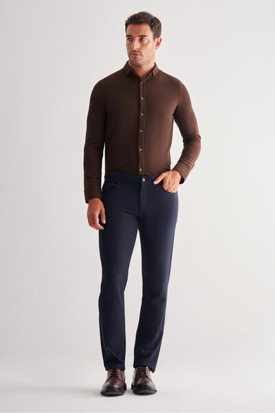 İmza Navy Blue 5 Pocket Straight Leg Flexible Slim Fit Casual Trousers 1003255157