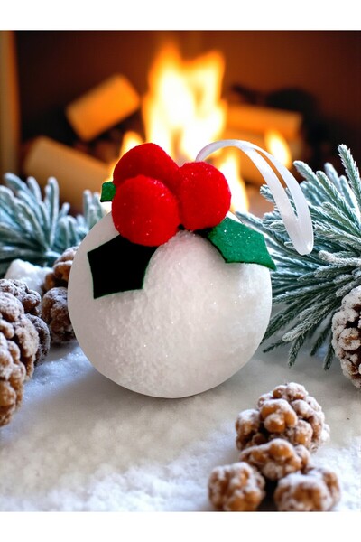 Armada 3 τεμάχια χριστουγεννιάτικο στολίδι για χριστουγεννιάτικο δέντρο σε σχήμα χιονόμπαλας με λουλουδάτο πομπόμ, λευκό (7 εκ.)