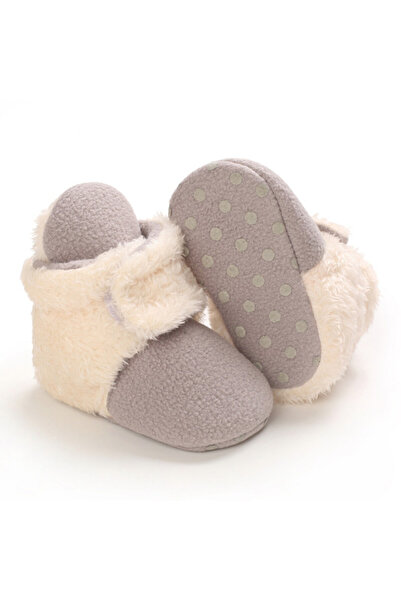 Superbaby Grey and cream plush booties for babies