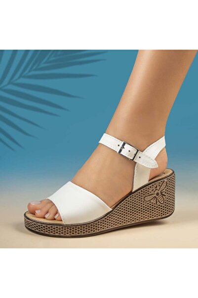 BMoD Sandale cu platformă pentru femei din piele albă MOD13848