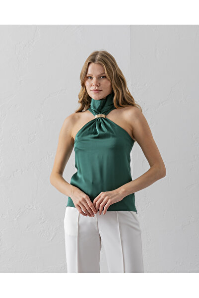 VUNTAL Αμάνικη σατέν μπλούζα με κούμπωμα