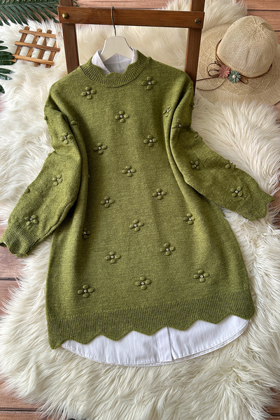 MODAQU Πουλόβερ με πέτρινη λεπτομέρεια - Χακί