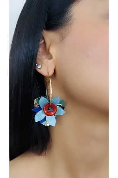 VNS Accessories أقراط دائرية على شكل زهرة (6 سم)