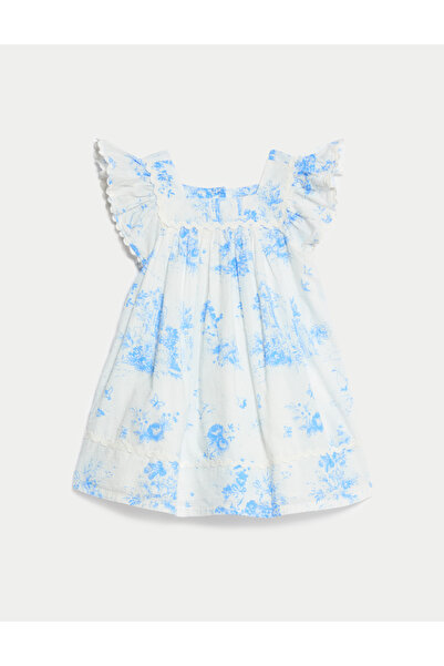 Marks & Spencer Saf Pamuk Desenli Elbise (0-6 Yaş)
